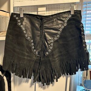 Vintage 90s Black Fringe Leather & Suede Shorts